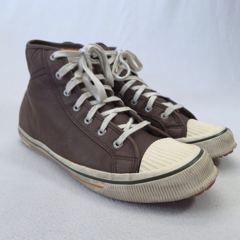Tretorn Brown Leather High Top Sneakers Lace Up Rubber Toe Cap Size 10.5